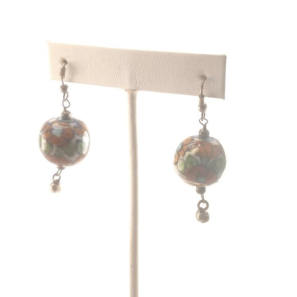 Vintage Ceramic Floral Drop Earrings - Picture 4 of 6